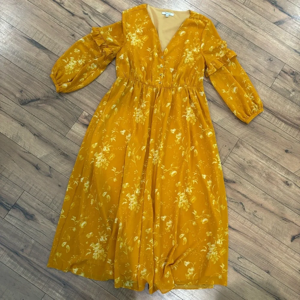Madewell Ruffle Sleeve Button Front Dress Tonal Brown Size 6 - Picture 5 of 13